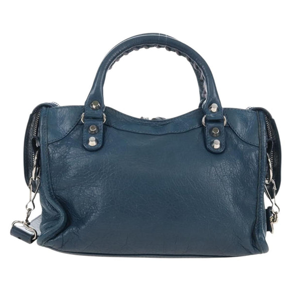 Balenciaga Classic Mini City Bag Leather 2way Blue Silver 300295 Auth 210200M