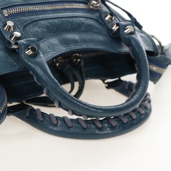 Balenciaga Classic Mini City Bag Leather 2way Blue Silver 300295 Auth 210200M