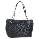 CHANEL Matelasse Chain Shoulder Tote Bag Caviar Skin Black Gold CC Auth 210201M-1