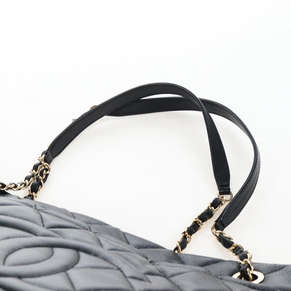 CHANEL Matelasse Chain Shoulder Tote Bag Caviar Skin Black Gold CC Auth 210201M