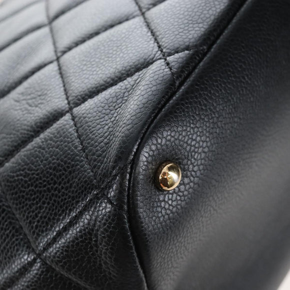 CHANEL Matelasse Chain Shoulder Tote Bag Caviar Skin Black Gold CC Auth 210201M