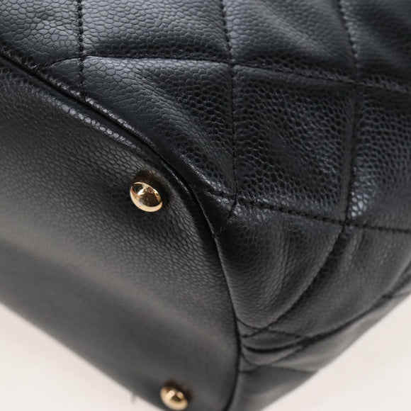CHANEL Matelasse Chain Shoulder Tote Bag Caviar Skin Black Gold CC Auth 210201M