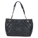 CHANEL Matelasse Chain Shoulder Tote Bag Caviar Skin Black Gold CC Auth 210201M-2