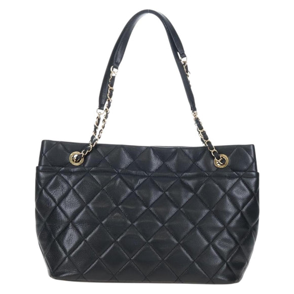 CHANEL Matelasse Chain Shoulder Tote Bag Caviar Skin Black Gold CC Auth 210201M