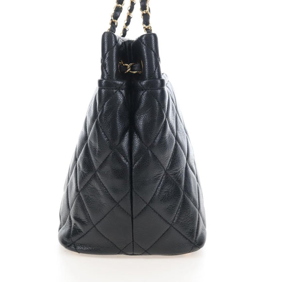 CHANEL Matelasse Chain Shoulder Tote Bag Caviar Skin Black Gold CC Auth 210201M