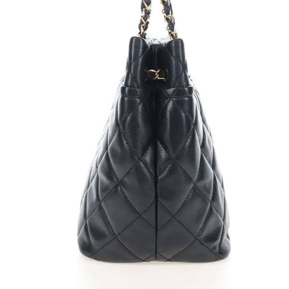 CHANEL Matelasse Chain Shoulder Tote Bag Caviar Skin Black Gold CC Auth 210201M