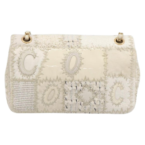 CHANEL Chain Shoulder Bag Canvas Ivory Gold CC Auth 210203SM