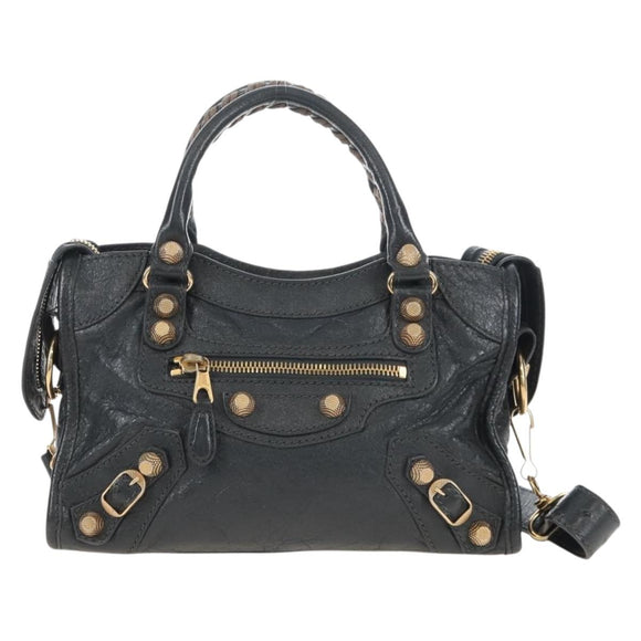 Balenciaga Giant Mini City Hand Bag Leather 2way Gray Gold 309544 Auth 210204M
