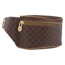 CELINE Macadam Canvas Circle Body Bag PVC Leather Brown Gold Auth 210205V-1