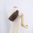 CELINE Macadam Canvas Circle Body Bag PVC Leather Brown Gold Auth 210205V-21