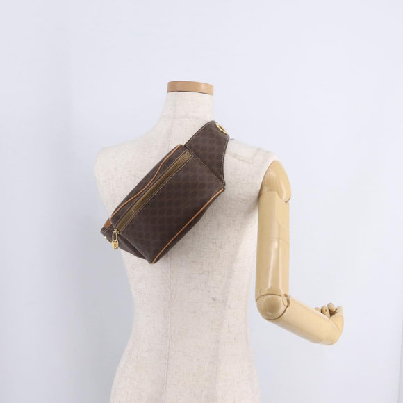 CELINE Macadam Canvas Circle Body Bag PVC Leather Brown Gold Auth 210205V
