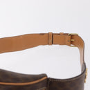 CELINE Macadam Canvas Circle Body Bag PVC Leather Brown Gold Auth 210205V-8