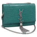 Saint Laurent Kate Chain Bag Leather Croco-Embossed Green Silver Auth 210206M-1