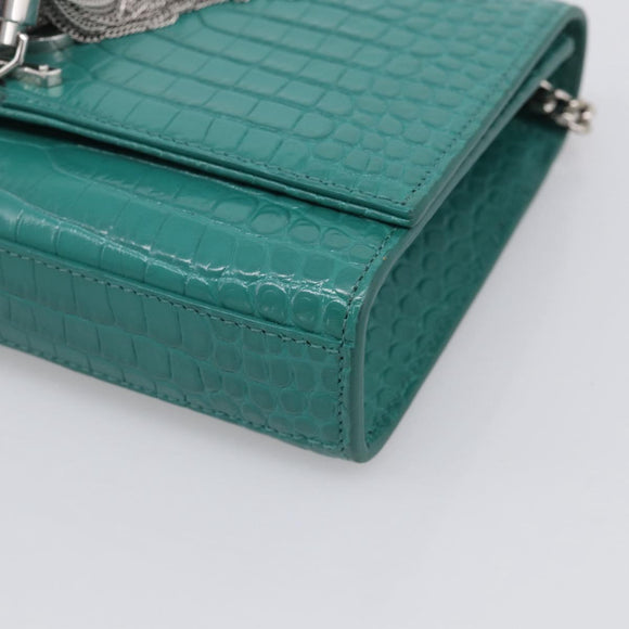 Saint Laurent Kate Chain Bag Leather Croco-Embossed Green Silver Auth 210206M