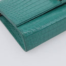 Saint Laurent Kate Chain Bag Leather Croco-Embossed Green Silver Auth 210206M-11
