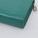 Saint Laurent Kate Chain Bag Leather Croco-Embossed Green Silver Auth 210206M-12