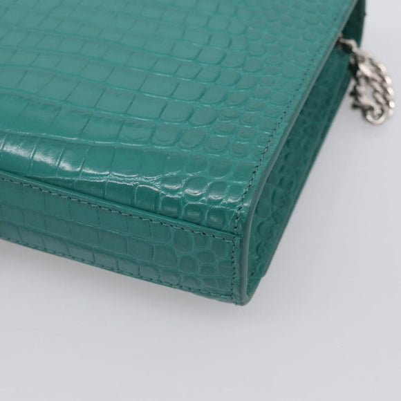 Saint Laurent Kate Chain Bag Leather Croco-Embossed Green Silver Auth 210206M