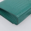 Saint Laurent Kate Chain Bag Leather Croco-Embossed Green Silver Auth 210206M-13