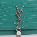 Saint Laurent Kate Chain Bag Leather Croco-Embossed Green Silver Auth 210206M-16