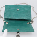Saint Laurent Kate Chain Bag Leather Croco-Embossed Green Silver Auth 210206M-18