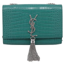 Saint Laurent Kate Chain Bag Leather Croco-Embossed Green Silver Auth 210206M-2