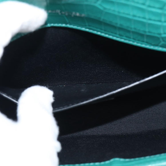 Saint Laurent Kate Chain Bag Leather Croco-Embossed Green Silver Auth 210206M