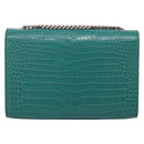 Saint Laurent Kate Chain Bag Leather Croco-Embossed Green Silver Auth 210206M-3