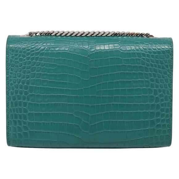 Saint Laurent Kate Chain Bag Leather Croco-Embossed Green Silver Auth 210206M