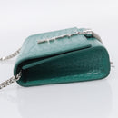 Saint Laurent Kate Chain Bag Leather Croco-Embossed Green Silver Auth 210206M-4