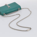 Saint Laurent Kate Chain Bag Leather Croco-Embossed Green Silver Auth 210206M-7