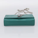 Saint Laurent Kate Chain Bag Leather Croco-Embossed Green Silver Auth 210206M-9