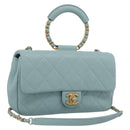 CHANEL Matelasse Chain Bag Lamb Skin 2way Light Blue Gold CC Auth 210207SAM-1