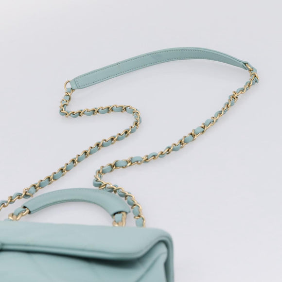 CHANEL Matelasse Chain Bag Lamb Skin 2way Light Blue Gold CC Auth 210207SAM