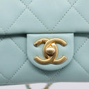 CHANEL Matelasse Chain Bag Lamb Skin 2way Light Blue Gold CC Auth 210207SAM-17