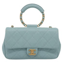 CHANEL Matelasse Chain Bag Lamb Skin 2way Light Blue Gold CC Auth 210207SAM-2