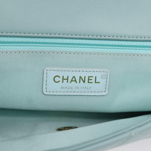 CHANEL Matelasse Chain Bag Lamb Skin 2way Light Blue Gold CC Auth 210207SAM