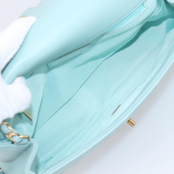 CHANEL Matelasse Chain Bag Lamb Skin 2way Light Blue Gold CC Auth 210207SAM