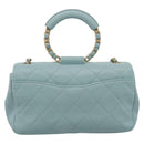 CHANEL Matelasse Chain Bag Lamb Skin 2way Light Blue Gold CC Auth 210207SAM-3