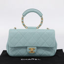 CHANEL Matelasse Chain Bag Lamb Skin 2way Light Blue Gold CC Auth 210207SAM-31