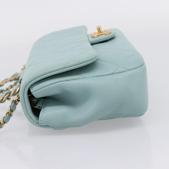 CHANEL Matelasse Chain Bag Lamb Skin 2way Light Blue Gold CC Auth 210207SAM