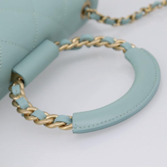 CHANEL Matelasse Chain Bag Lamb Skin 2way Light Blue Gold CC Auth 210207SAM