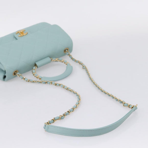 CHANEL Matelasse Chain Bag Lamb Skin 2way Light Blue Gold CC Auth 210207SAM