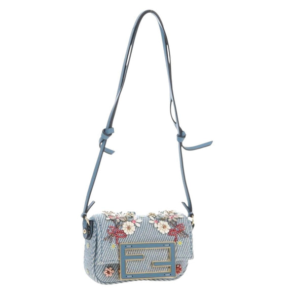 FENDI Nano Baguette Shoulder Bag Denim Navy Gold Auth 210210SAM