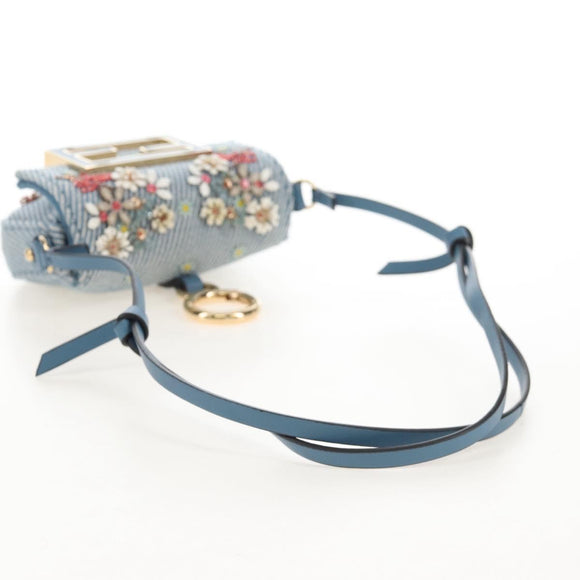 FENDI Nano Baguette Shoulder Bag Denim Navy Gold Auth 210210SAM