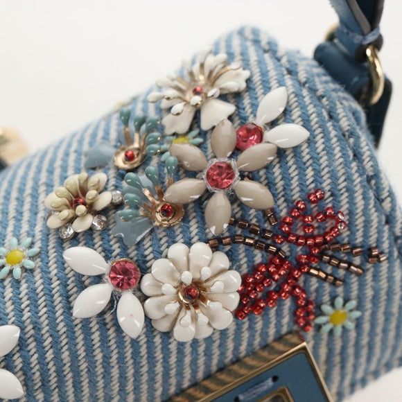FENDI Nano Baguette Shoulder Bag Denim Navy Gold Auth 210210SAM