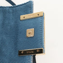 FENDI Nano Baguette Shoulder Bag Denim Navy Gold Auth 210210SAM-22