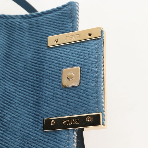 FENDI Nano Baguette Shoulder Bag Denim Navy Gold Auth 210210SAM