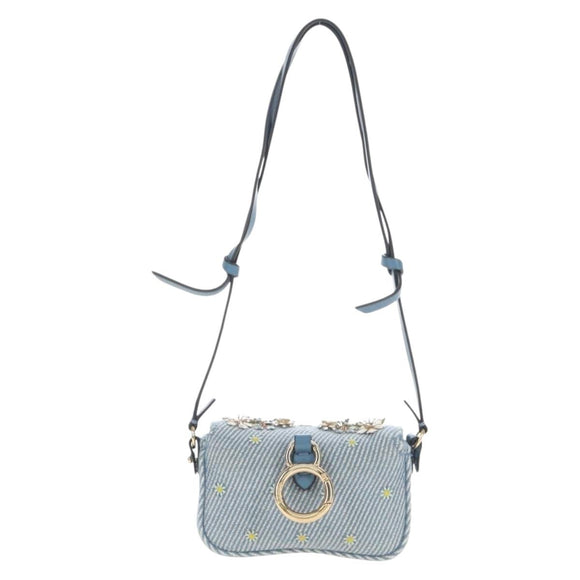 FENDI Nano Baguette Shoulder Bag Denim Navy Gold Auth 210210SAM