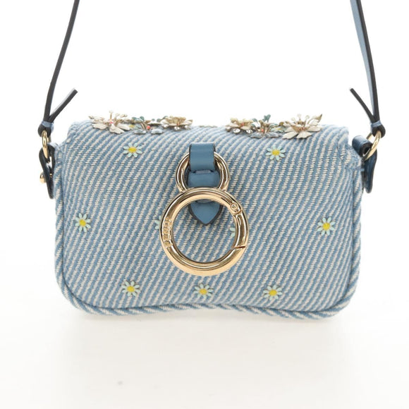 FENDI Nano Baguette Shoulder Bag Denim Navy Gold Auth 210210SAM