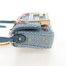 FENDI Nano Baguette Shoulder Bag Denim Navy Gold Auth 210210SAM-6